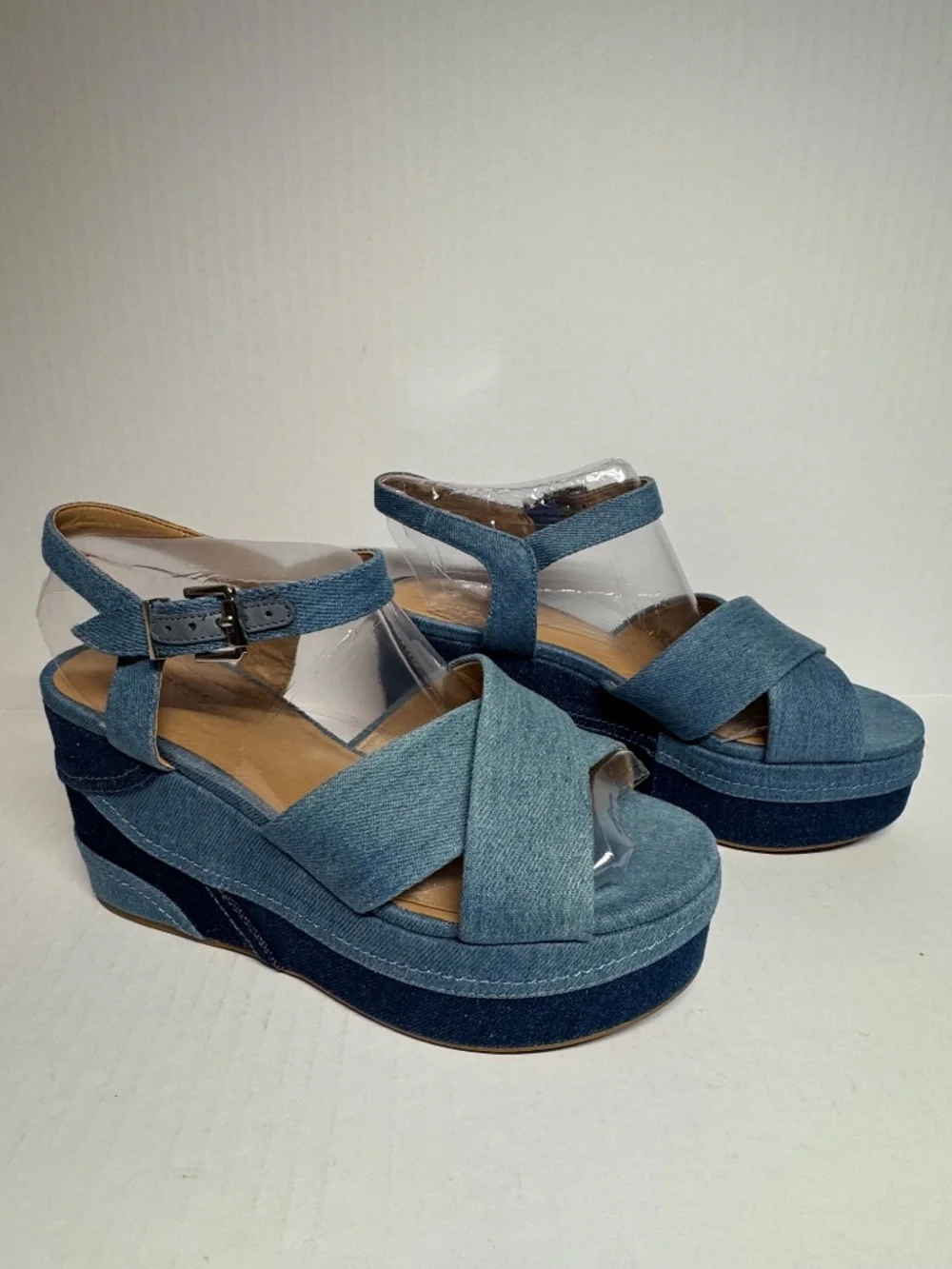 AEROSOLES Denim Blue Crossband Wedge Sandals